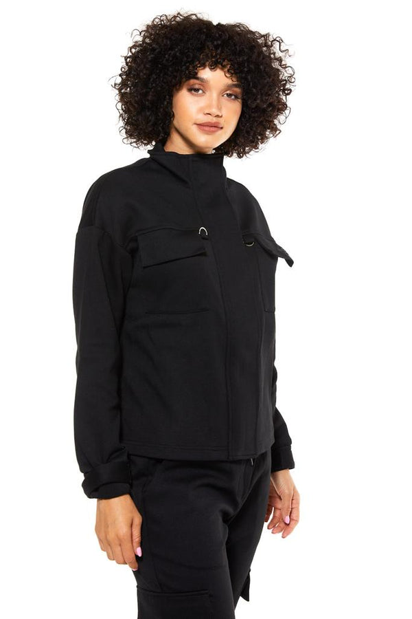 Black Cargo-Pockets Jacket