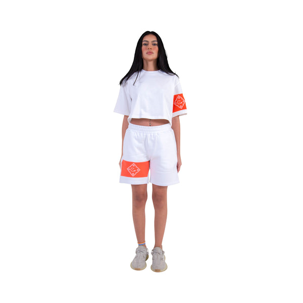 White Short With Orange Patch