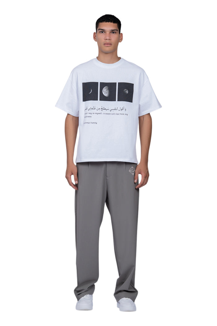 White T-Shirt With Cenmar Moon Artwork
