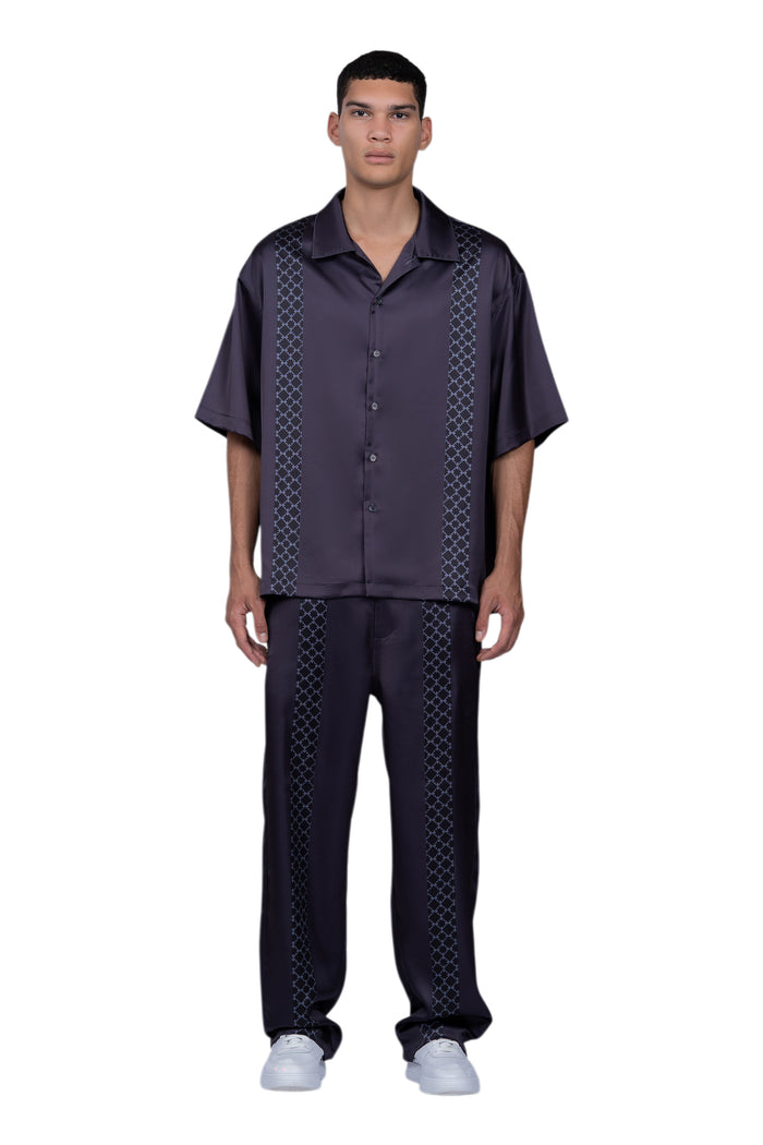 Black Satin Pants With Cenmar Pattern