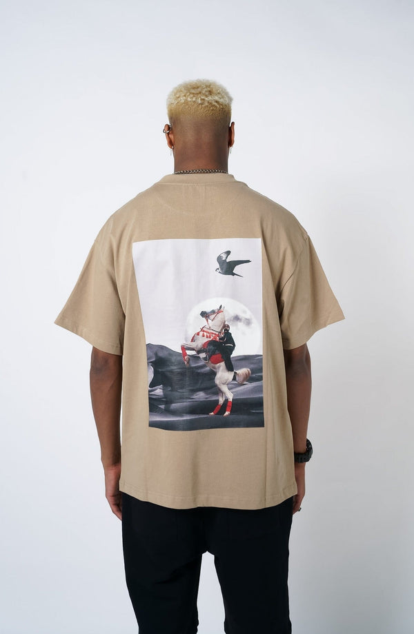 Khaki T-shirt with Horse artwork print Picture