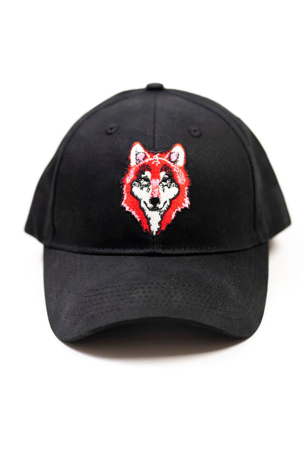 [HOC 333] Black cap with red and white wolf