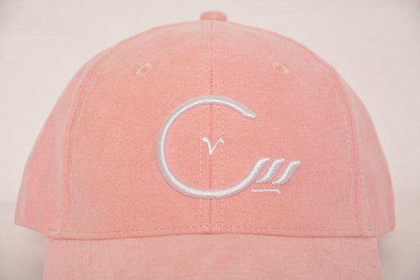 Tie Back Hat With House Of Cenmar Logo. Double Pink With White