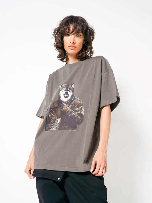 Grey T-shirt with Wolf artwork print Picture