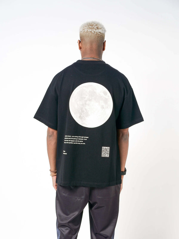 Black T-shirt with Moon artwork picture printed